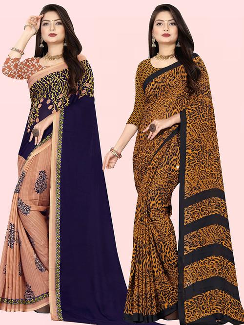 women pack of 2 casual wear sarees with blouse - 21428369 - Very Small Image - 1