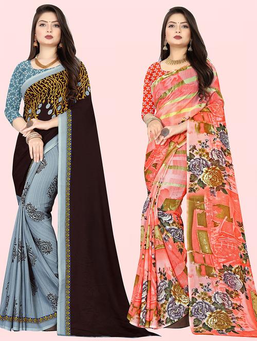 women pack of 2 casual wear combo sarees with blouse - 21428371 - Very Small Image - 1
