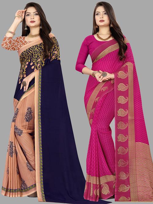 women pack of 2 casual wear combo sarees with blouse - 21428382 - Very Small Image - 1