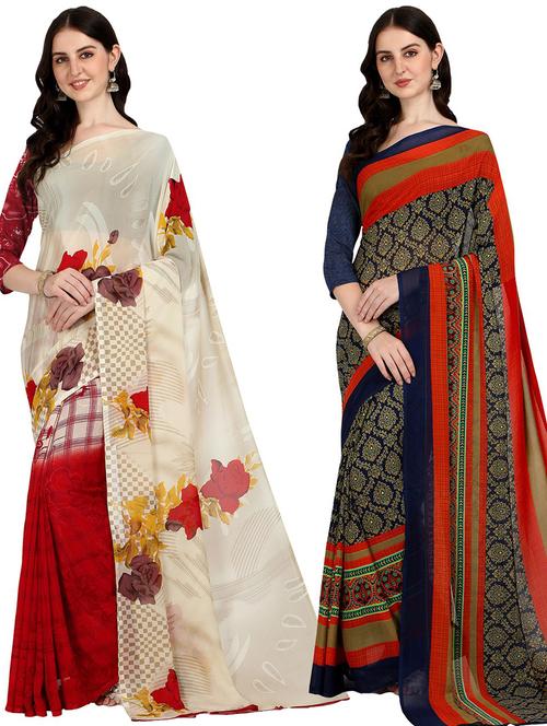 women pack of 2 casual wear combo saree with blouse - 21428425 - Very Small Image - 1