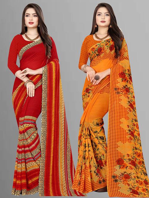 women pack of 2 casual wear combo sarees with blouse - 21428427 - Very Small Image - 1