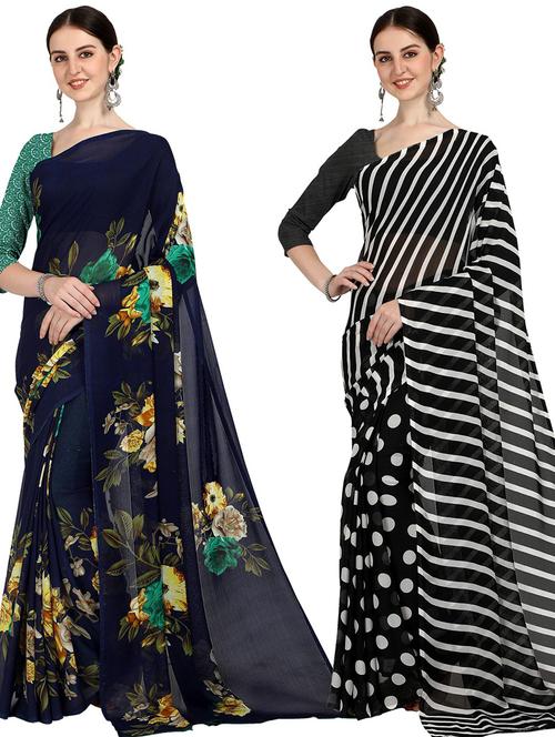 women pack of 2 casual wear combo sarees with blouse - 21428432 - Very Small Image - 1