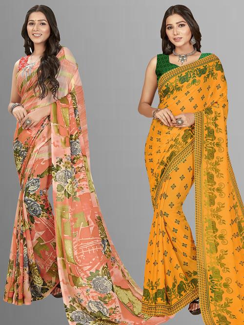 women pack of 2 casual wear combo sarees with blouse - 21428435 - Very Small Image - 1