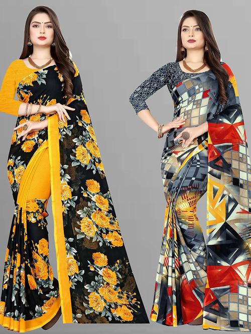 women pack of 2 casual wear sarees with blouse - 21428440 - Very Small Image - 1