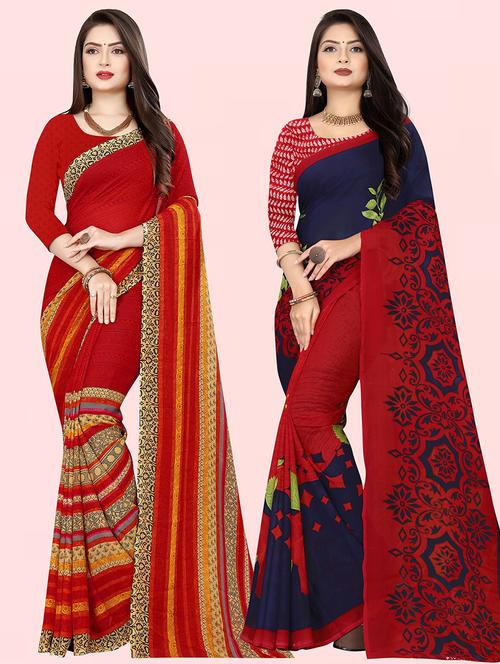 women pack of 2 casual wear combo sarees with blouse - 21428444 - Very Small Image - 1