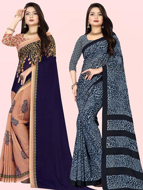 women pack of 2 casual wear combo sarees with blouse - 21428453 - Very Small Image - 1