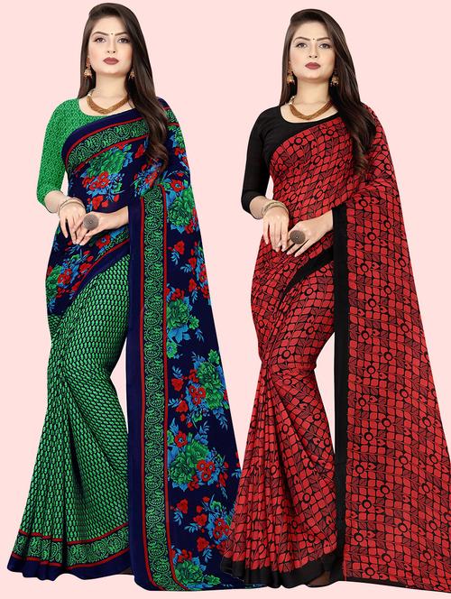 women pack of 2 casual wear combo sarees with blouse - 21428454 - Very Small Image - 1