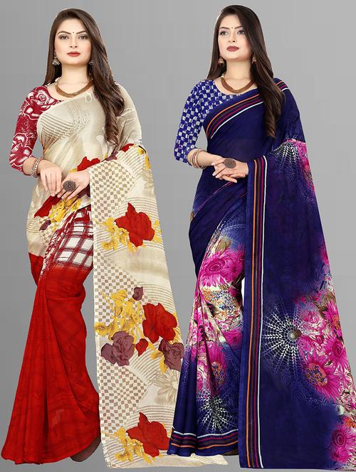 women pack of 2 casual wear combo sarees with blouse - 21428455 - Very Small Image - 1