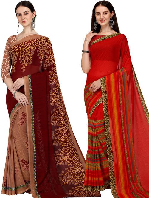 women pack of 2 casual wear sarees with blouse - 21428465 - Very Small Image - 1