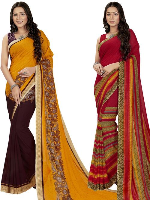 women pack of 2 casual wear combo sarees with blouse - 21428467 - Very Small Image - 1