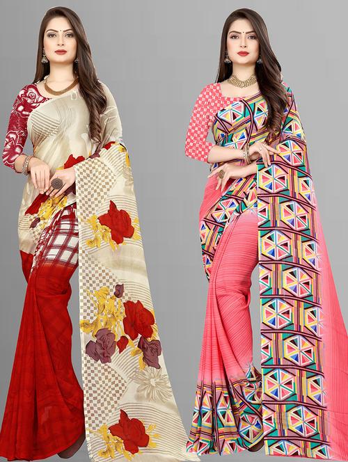 women pack of 2 casual wear combo sarees with blouse - 21428473 - Very Small Image - 1
