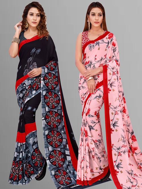 women pack of 2 casual wear combo sarees with blouse - 21428476 - Very Small Image - 1