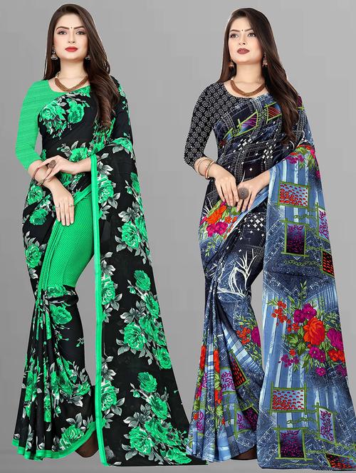 women pack of 2 casual wear combo sarees with blouse - 21428480 - Very Small Image - 1