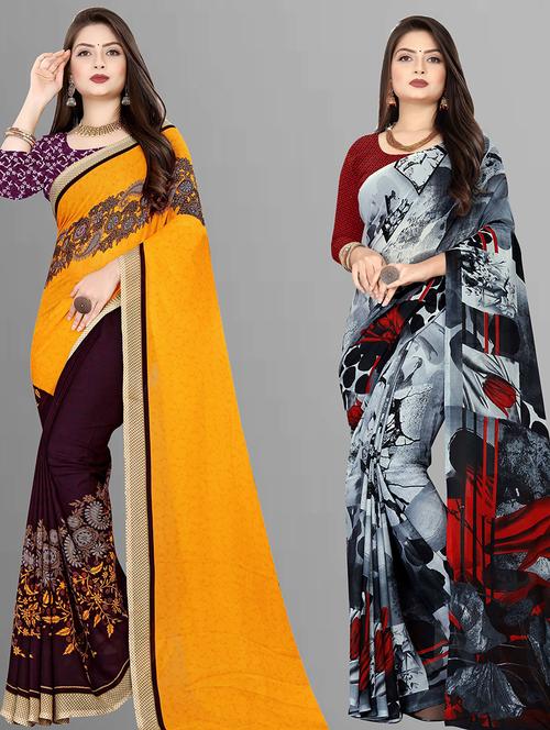 women pack of 2 casual wear combo sarees with blouse - 21428482 - Very Small Image - 1