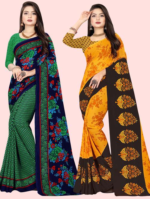 women pack of 2 casual wear combo sarees with blouse - 21428490 - Very Small Image - 1