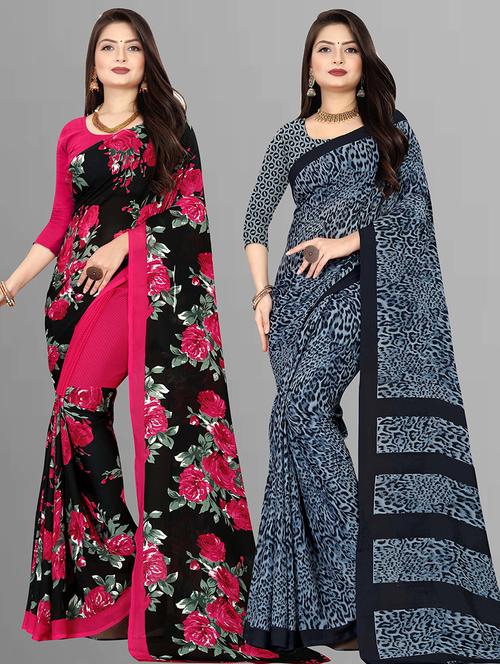 women pack of 2 casual wear combo sarees with blouse - 21428499 - Very Small Image - 1
