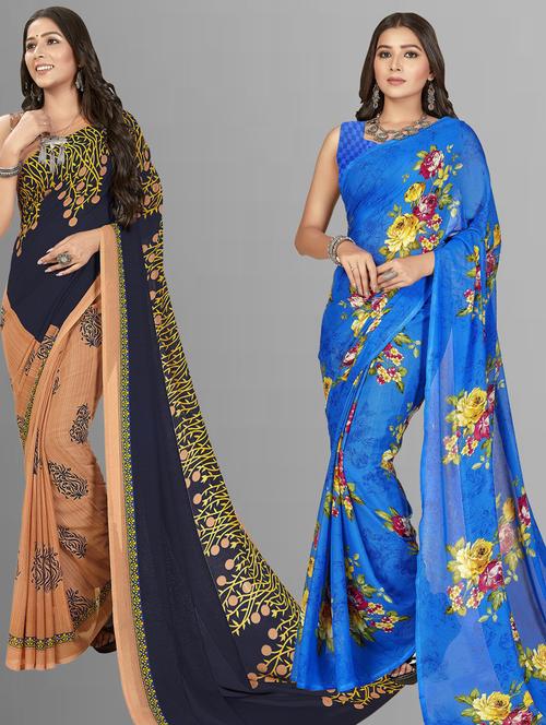 women pack of 2 casual wear combo sarees with blouse - 21428501 - Very Small Image - 1