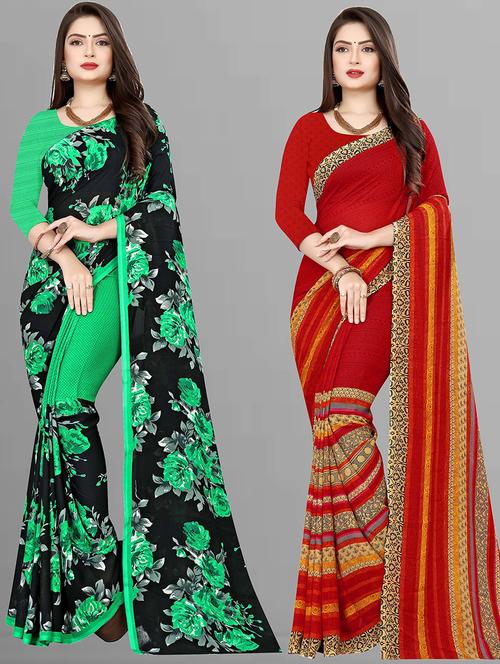 women pack of 2 casual wear combo sarees with blouse - 21428518 - Very Small Image - 1