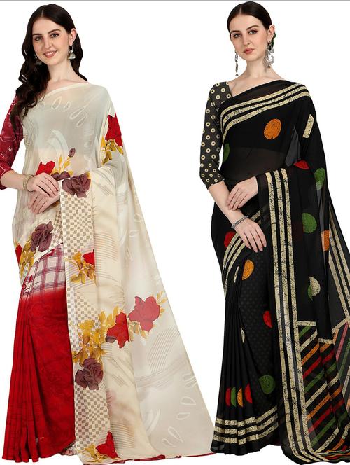 women pack of 2 casual wear combo sarees with blouse - 21428544 - Very Small Image - 1