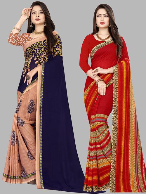 women pack of 2 casual wear combo sarees with blouse - 21428546 - Very Small Image - 1