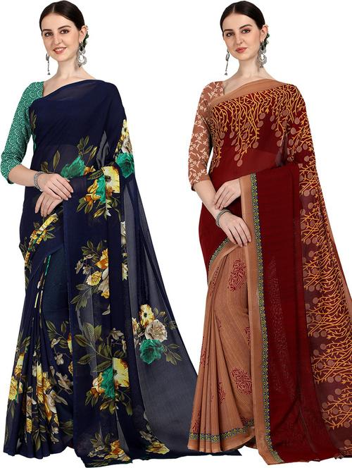 women pack of 2 casual wear sarees with blouse - 21428551 - Very Small Image - 1