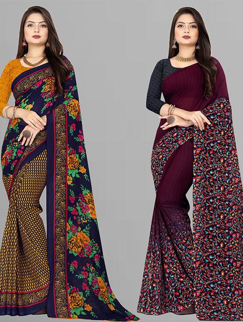 women pack of 2 casual wear combo sarees with blouse - 21428556 - Very Small Image - 1