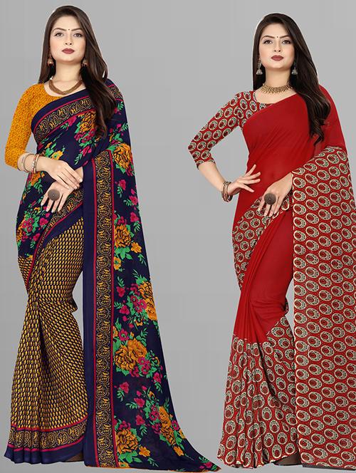 women pack of 2 casual wear combo sarees with blouse - 21428558 - Very Small Image - 1