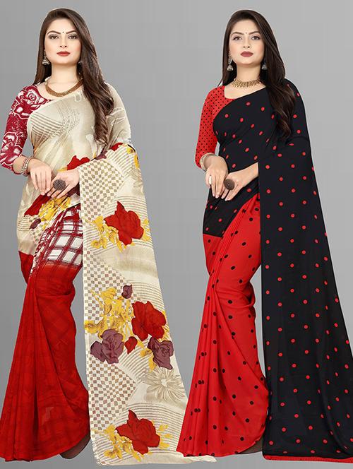 women pack of 2 casual wear combo sarees with blouse - 21428560 - Very Small Image - 1