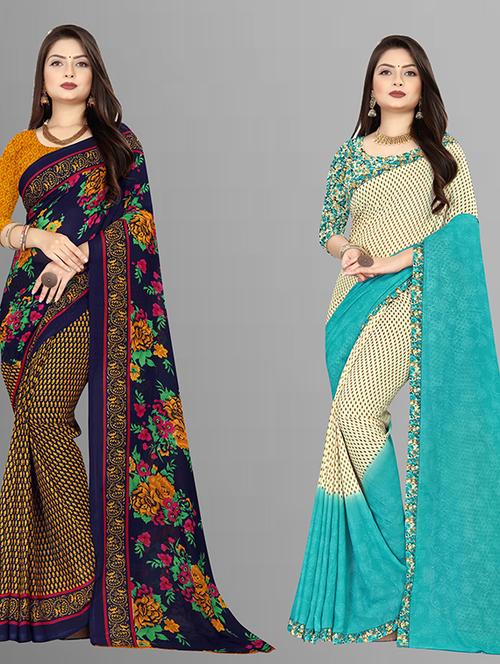 women pack of 2 casual wear combo sarees with blouse - 21428561 - Very Small Image - 1