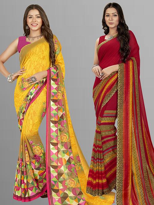 women pack of 2 casual wear combo sarees with blouse - 21428562 - Very Small Image - 1