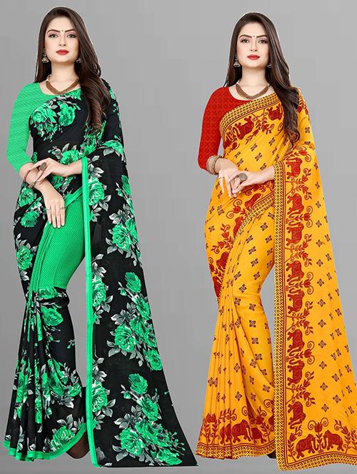 women pack of 2 casual wear sarees with blouse - 21428564 - Very Small Image - 1