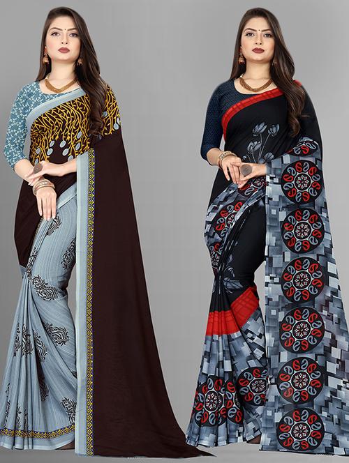 women pack of 2 casual wear combo sarees with blouse - 21428568 - Very Small Image - 1