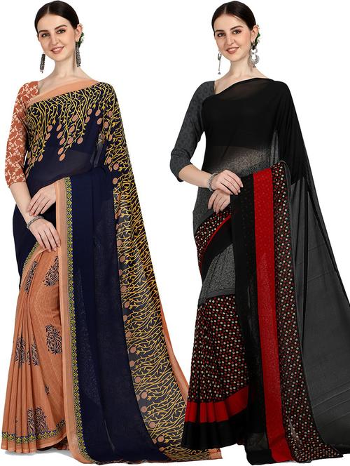women pack of 2 casual wear combo sarees with blouse - 21428569 - Very Small Image - 1