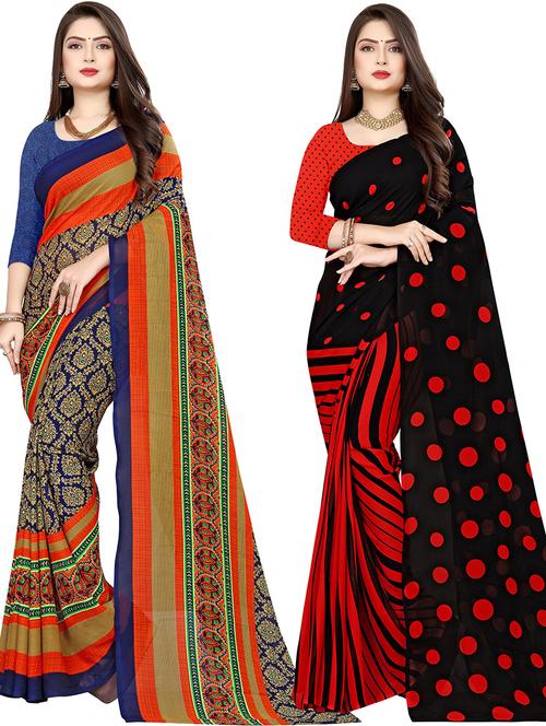 women pack of 2 casual wear combo sarees with blouse - 21428571 - Very Small Image - 1