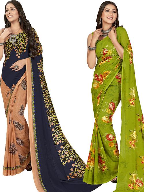 women pack of 2 casual wear combo sarees with blouse - 21428572 - Very Small Image - 1