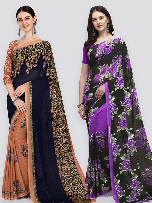 women pack of 2 casual wear combo sarees with blouse - 21428573 - Very Small Image - 1
