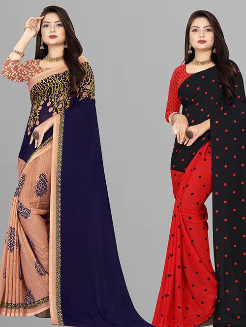 women pack of 2 casual wear sarees with blouse - 21428574 - Very Small Image - 1