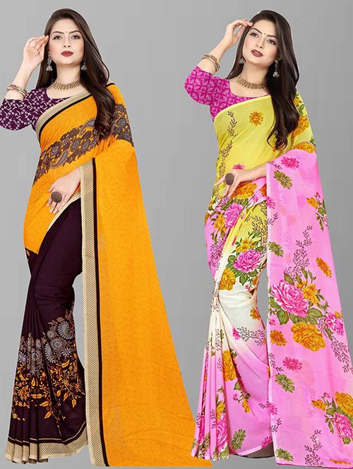 women pack of 2 casual wear combo sarees with blouse - 21428576 - Very Small Image - 1