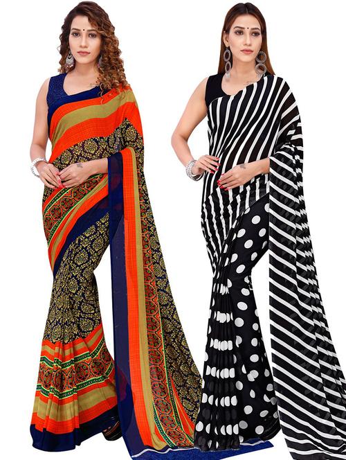 women pack of 2 casual wear combo sarees with blouse - 21428577 - Very Small Image - 1