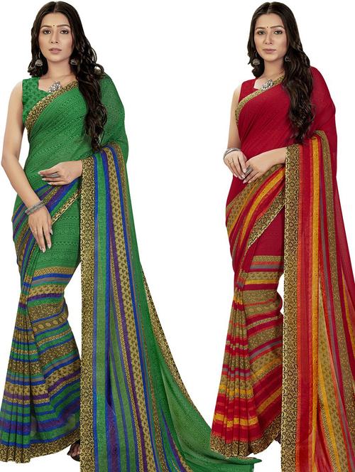 women pack of 2 casual wear combo sarees with blouse - 21428578 - Very Small Image - 1