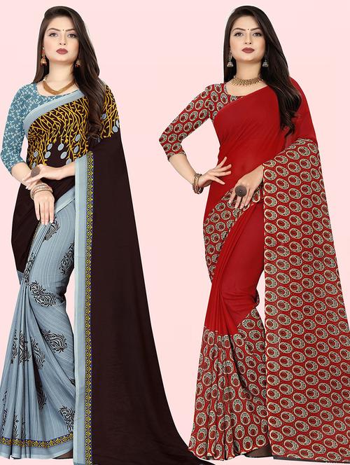women pack of 2 casual wear combo sarees with blouse - 21428581 - Very Small Image - 1