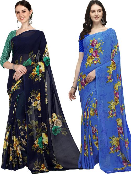 women pack of 2 casual wear combo sarees with blouse - 21428582 - Very Small Image - 1