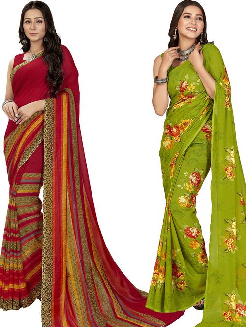 women pack of 2 casual wear combo sarees with blouse - 21428583 - Very Small Image - 1