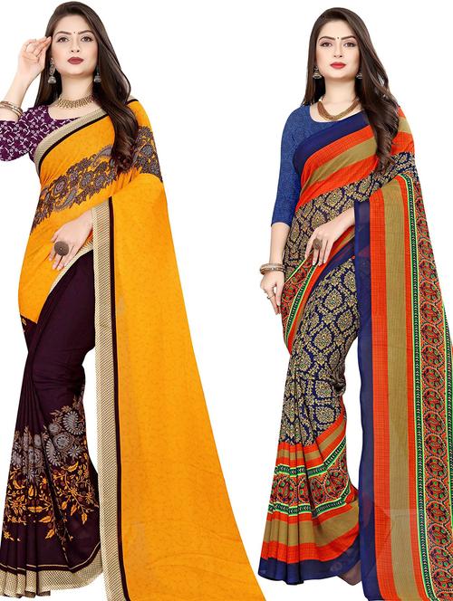 women pack of 2 casual wear combo sarees with blouse - 21428584 - Very Small Image - 1