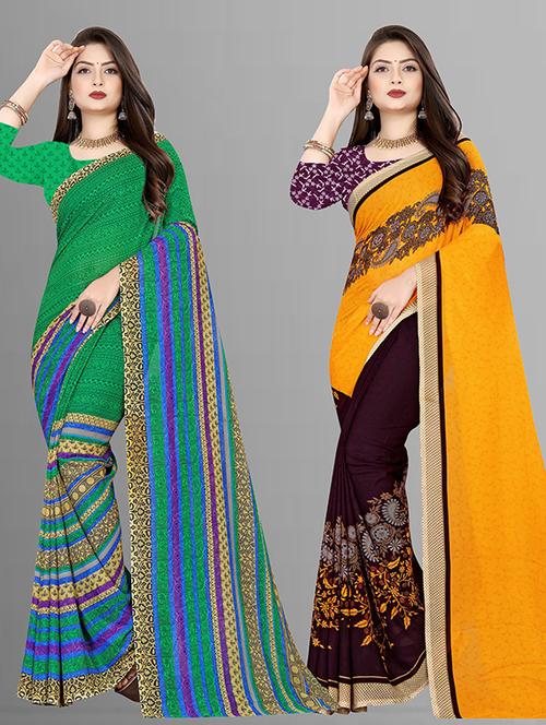 women pack of 2 casual wear combo sarees with blouse - 21428586 - Very Small Image - 1
