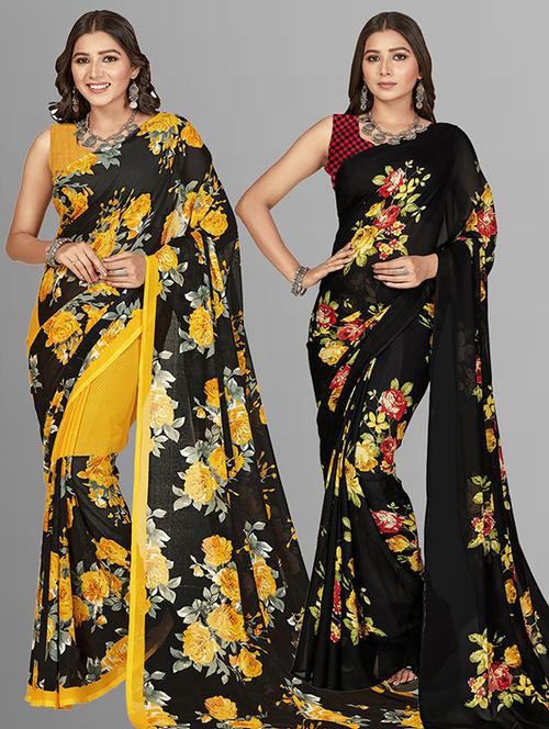 women pack of 2 casual wear combo sarees with blouse - 21428588 - Very Small Image - 1