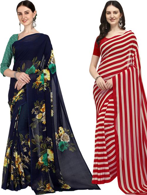 women pack of 2 casual wear combo sarees with blouse - 21428590 - Very Small Image - 1