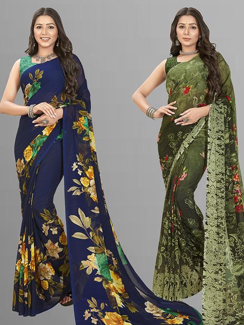 women pack of 2 casual wear combo sarees with blouse - 21428599 - Very Small Image - 1