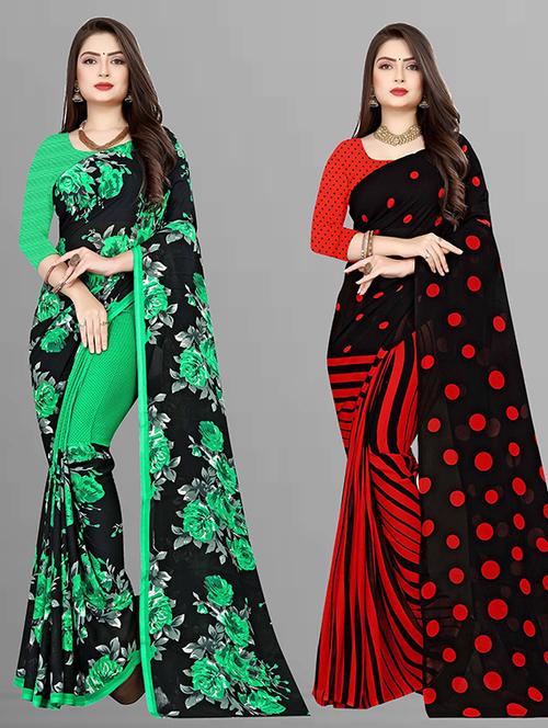 women pack of 2 casual wear combo sarees with blouse - 21428600 - Very Small Image - 1