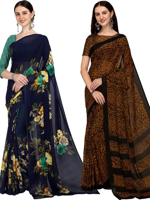 women pack of 2 casual wear combo sarees with blouse - 21428601 - Very Small Image - 1